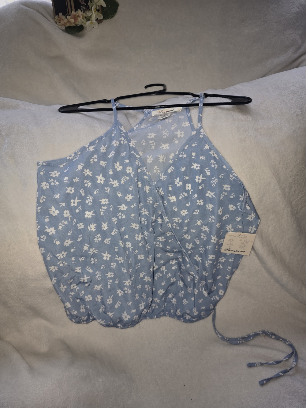 Light Blue Floral Sleeveless Wrap Top